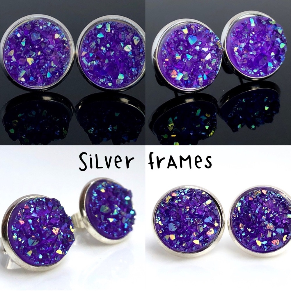 3 for 15🎀 chunky Druzy style purple earrings - Picture 4 of 12